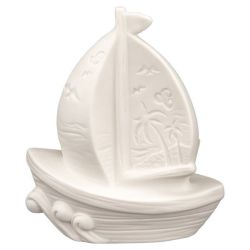 Barca a vela in porcellana bianca con luce LED, 15 cm