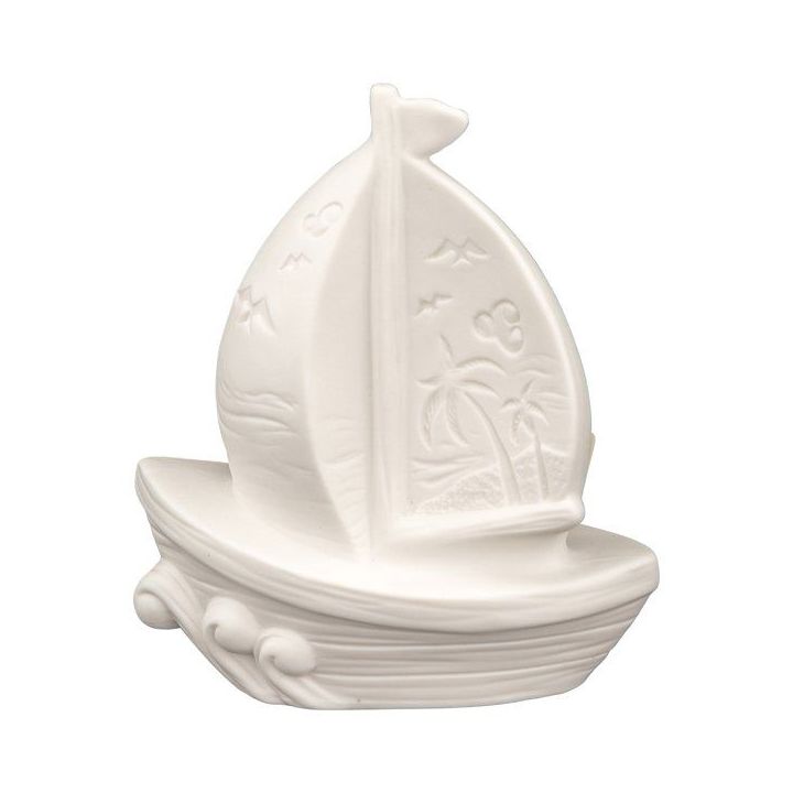 Barca a vela in porcellana bianca con luce LED, 15 cm