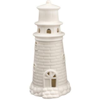 Faro in porcellana bianca con luce LED, 13 cm