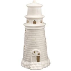 Faro in porcellana bianca con luce LED, 13 cm