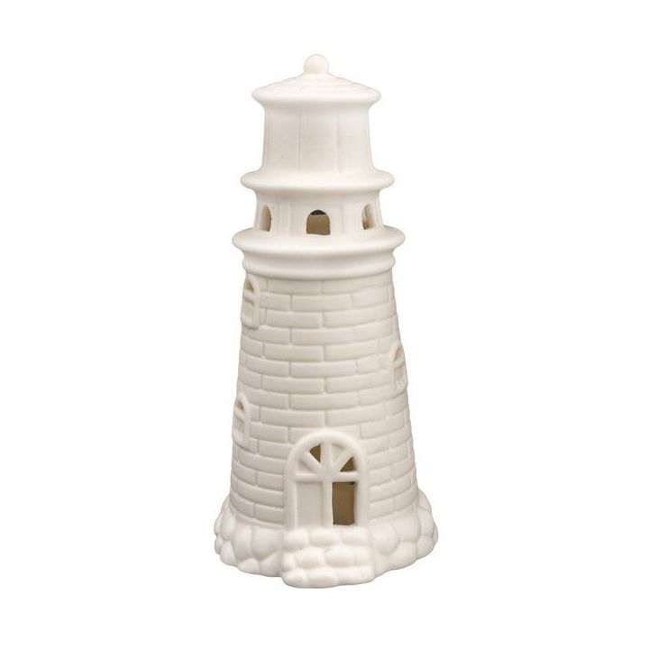 Faro in porcellana bianca con luce LED, 13 cm