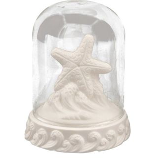 Stella marina in porcellana bianca sotto cupola di vetro con luce LED,