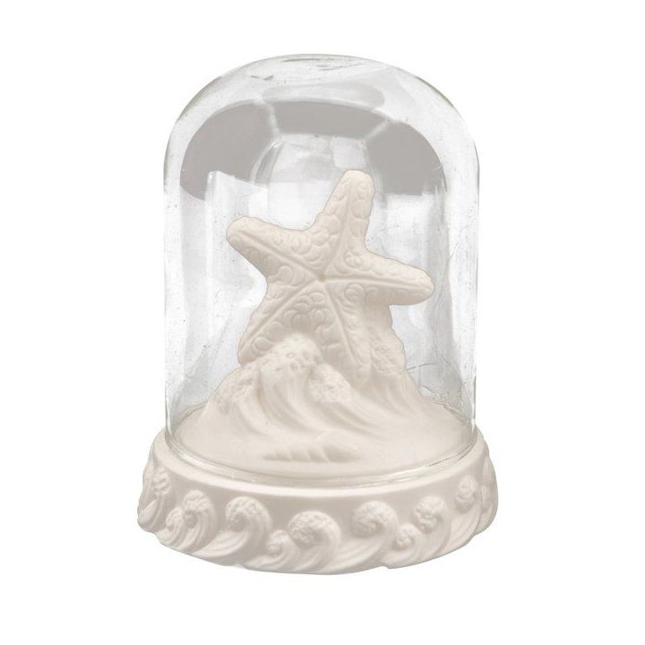 Stella marina in porcellana bianca sotto cupola di vetro con luce LED,