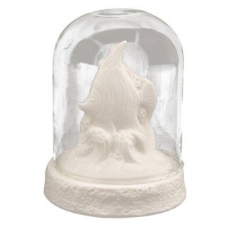 Pesciolino in porcellana bianca sotto cupola di vetro con luce LED, 12
