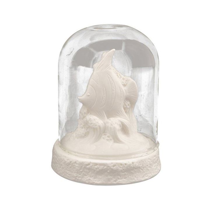 Pesciolino in porcellana bianca sotto cupola di vetro con luce LED, 12