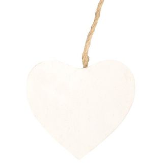 Applicazione cuore bianco in legno con spago