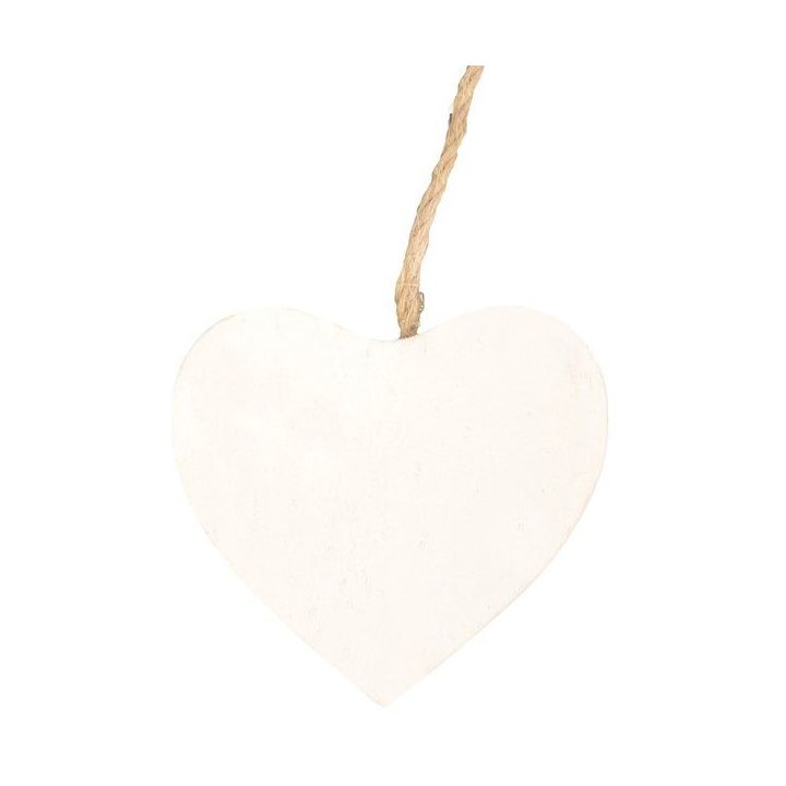 Applicazione cuore bianco in legno con spago