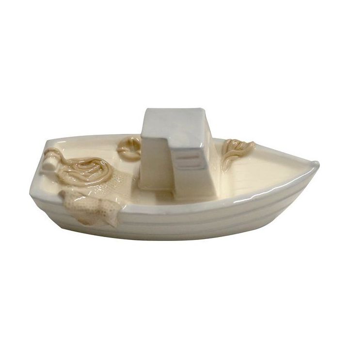 Barca decorativa in porcellana crema con corde, 15,6 cm
