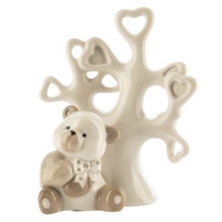Orsetto con cuore e albero di cuori in porcellana beige, 12 cm