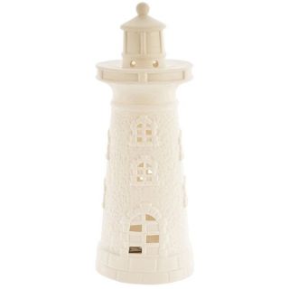 Faro piccolo in porcellana bianca con luce LED, 13 cm
