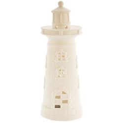 Faro piccolo in porcellana bianca con luce LED, 13 cm