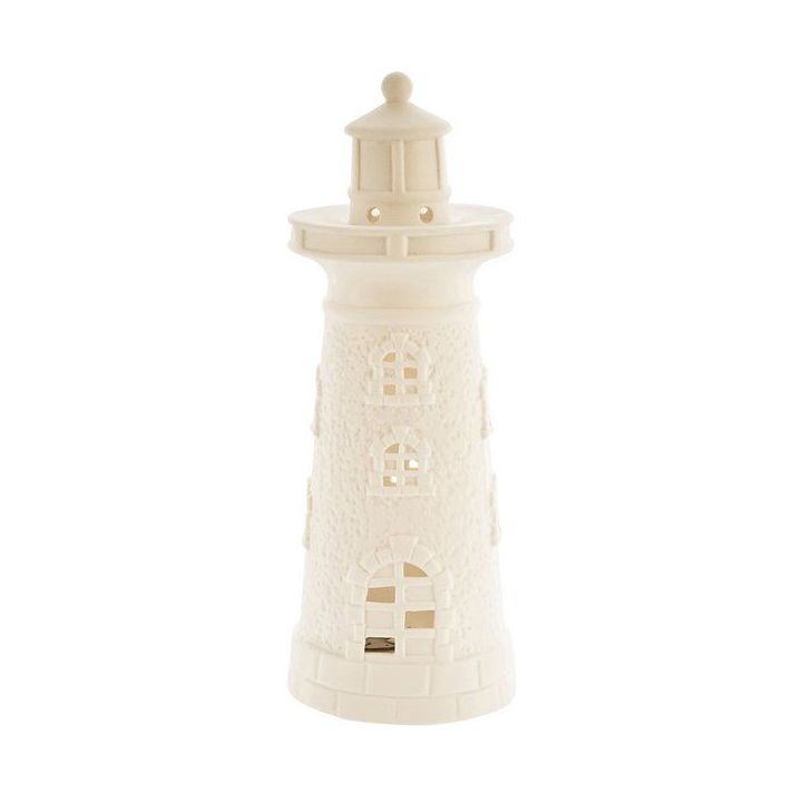 Faro piccolo in porcellana bianca con luce LED, 13 cm