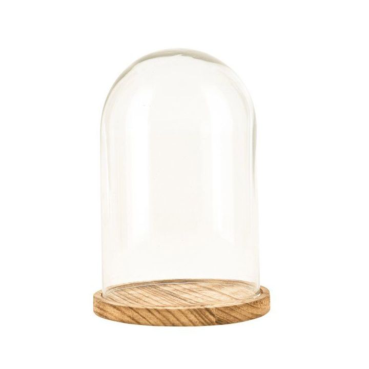 Campana di vetro con base in legno, 13x16 cm