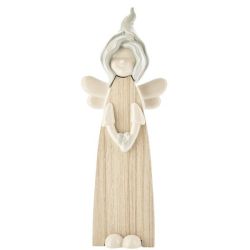 Angioletto Woody in legno e ceramica celeste 12 cm