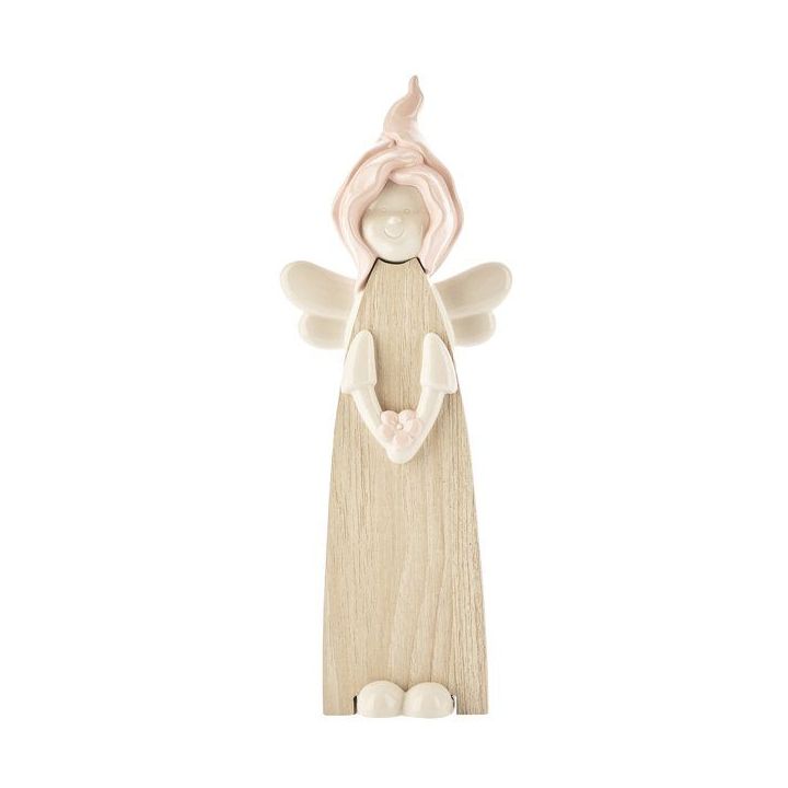 Angioletto Woody in legno e ceramica rosa 19 cm