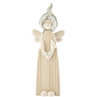 Angioletto Woody in legno e ceramica celeste 19 cm