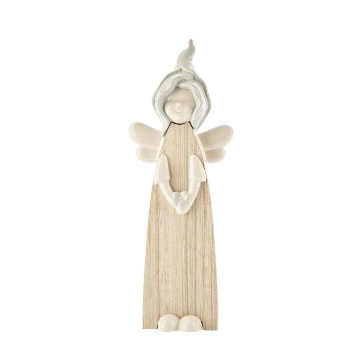 Angioletto Woody in legno e ceramica celeste 19 cm