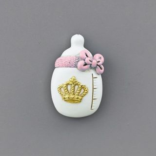 Magnete biberon rosa con corona in resina