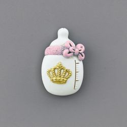 Magnete biberon rosa con corona in resina