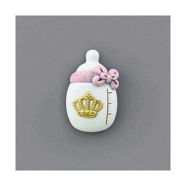 Magnete biberon rosa con corona in resina