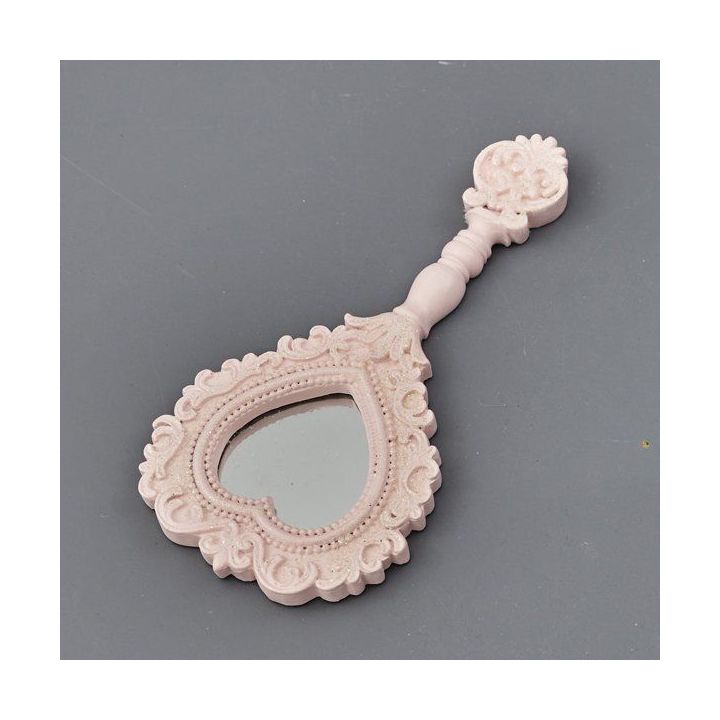 Specchietto in resina rosa con cornice decorata