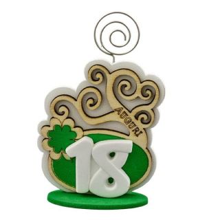 Memo clip 18 anni in legno e resina verde