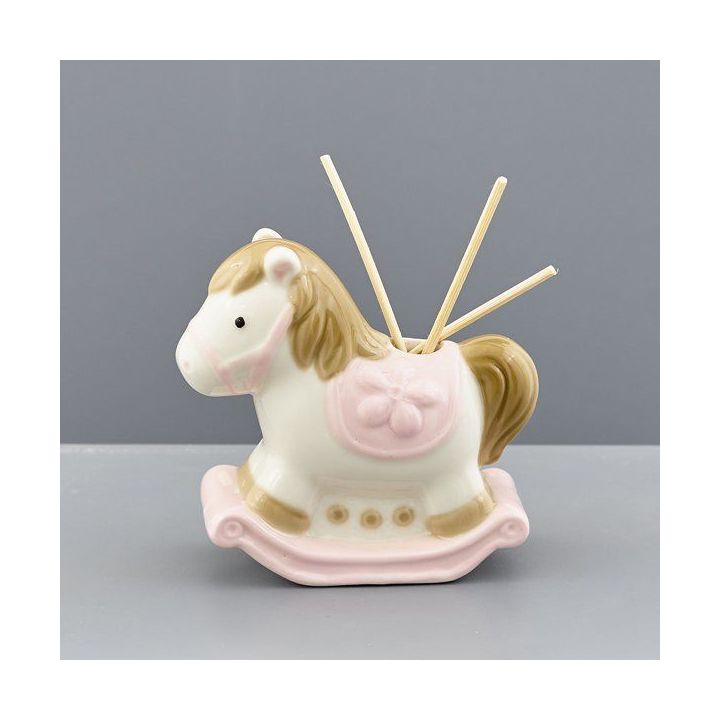Diffusore di profumo cavallo a dondolo in porcellana rosa con bastonci
