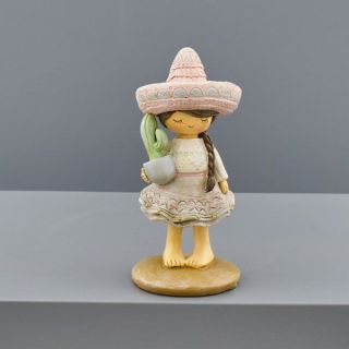Statuina bimba messicana con sombrero e cactus piccola