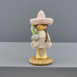 Statuina bimba messicana con sombrero e cactus piccola