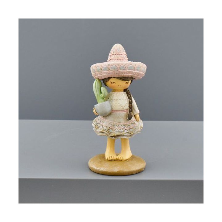 Statuina bimba messicana con sombrero e cactus piccola
