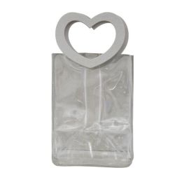Sacchetto trasparente in PVC con maniglia a cuore grigia