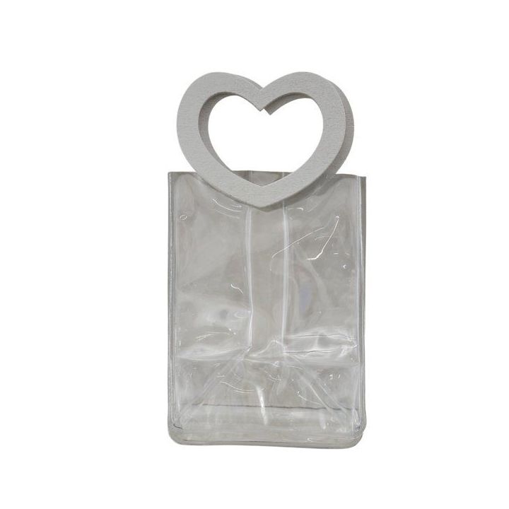 Sacchetto trasparente in PVC con maniglia a cuore grigia