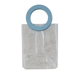 Sacchetto trasparente in PVC con maniglia rotonda celeste