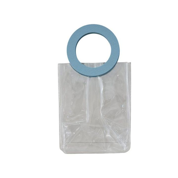 Sacchetto trasparente in PVC con maniglia rotonda celeste