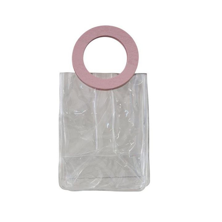 Sacchetto trasparente in PVC con maniglia rotonda rosa