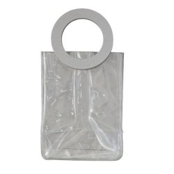 Sacchetto trasparente in PVC con maniglia rotonda grigia