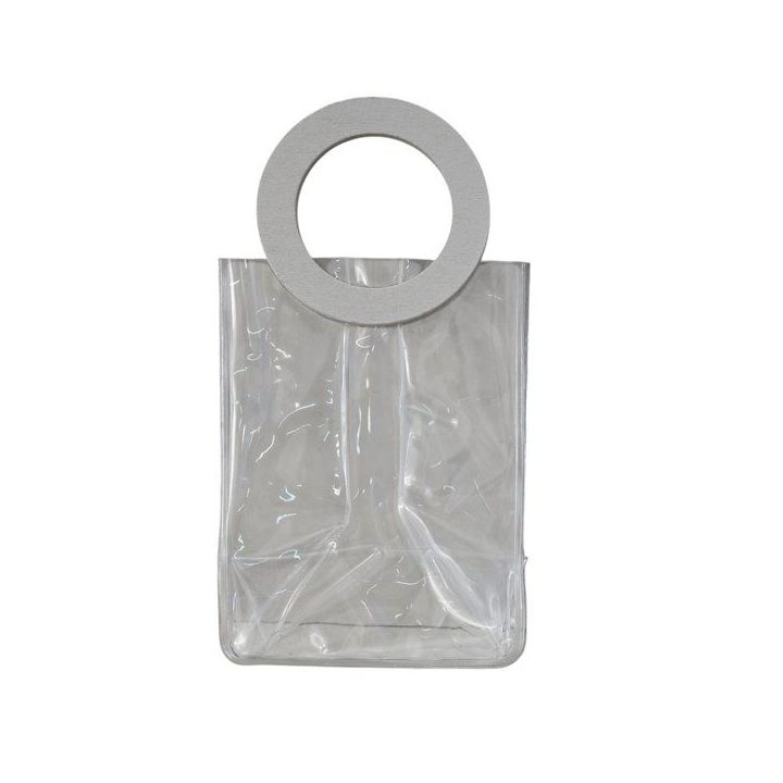 Sacchetto trasparente in PVC con maniglia rotonda grigia