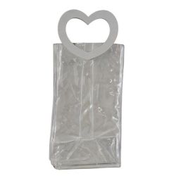 Sacchetto trasparente in PVC con maniglia a cuore grigia grande