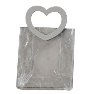 Sacchetto trasparente in PVC con maniglia a cuore grigia larga