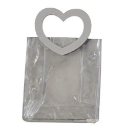 Sacchetto trasparente in PVC con maniglia a cuore grigia larga