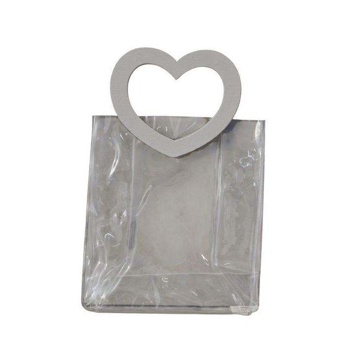 Sacchetto trasparente in PVC con maniglia a cuore grigia larga