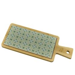 Tagliere rettangolare in bambù con piastrella decorata verde