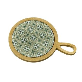 Tagliere rotondo in bambù con piastrella decorata verde