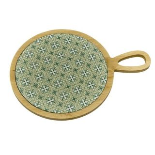 Tagliere rotondo grande in bambù con piastrella decorata verde