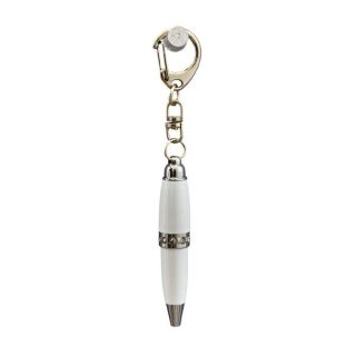 Portachiavi mini penna bianca con strass