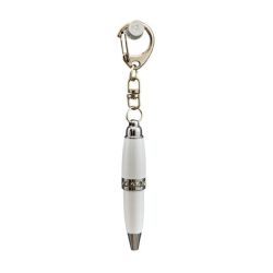 Portachiavi mini penna bianca con strass