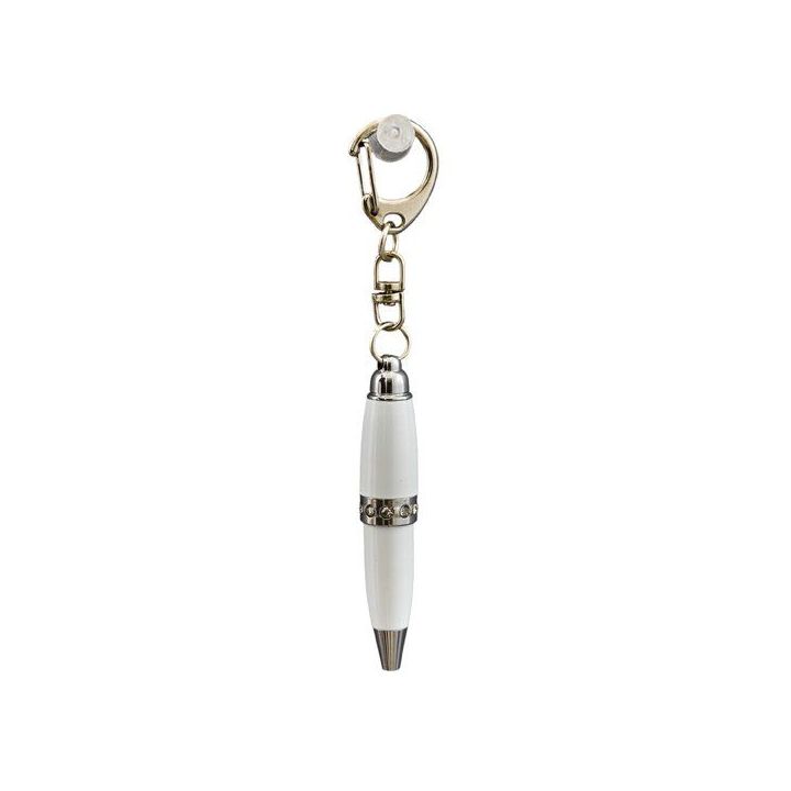 Portachiavi mini penna bianca con strass