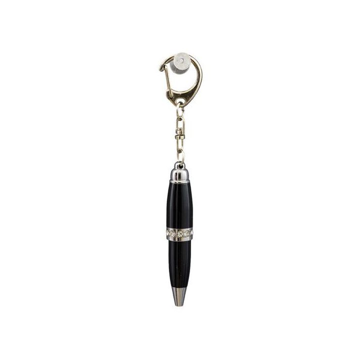 Portachiavi mini penna nera con strass