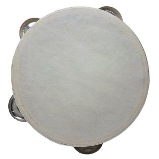 Tamburello grande con pelle bianca e piattini metallici