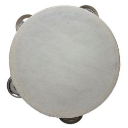 Tamburello grande con pelle bianca e piattini metallici